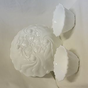Indiana Glass Wild Rose Milk Glass Bowls, Set of 3